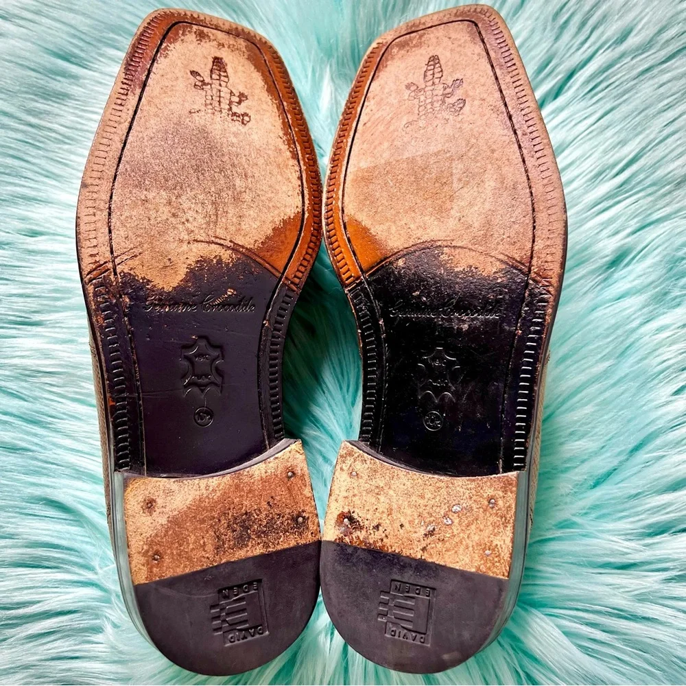David Eden Genuine Crocodile Vintage Leather Golden Tan Oxford Loafer Men’s 10.5